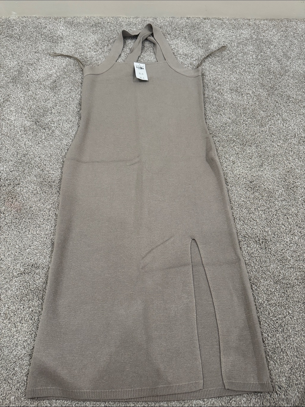 Abercrombie & Fitch Taupe Sleeveless Knit Midi Dress with Front Slit Size is M